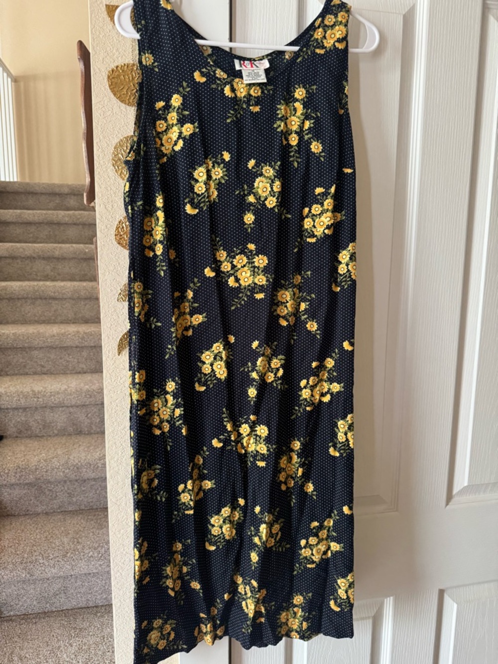 90s Sleeveless Navy Floral dress with Yellow Bloom Print Sunflowers Dress Set